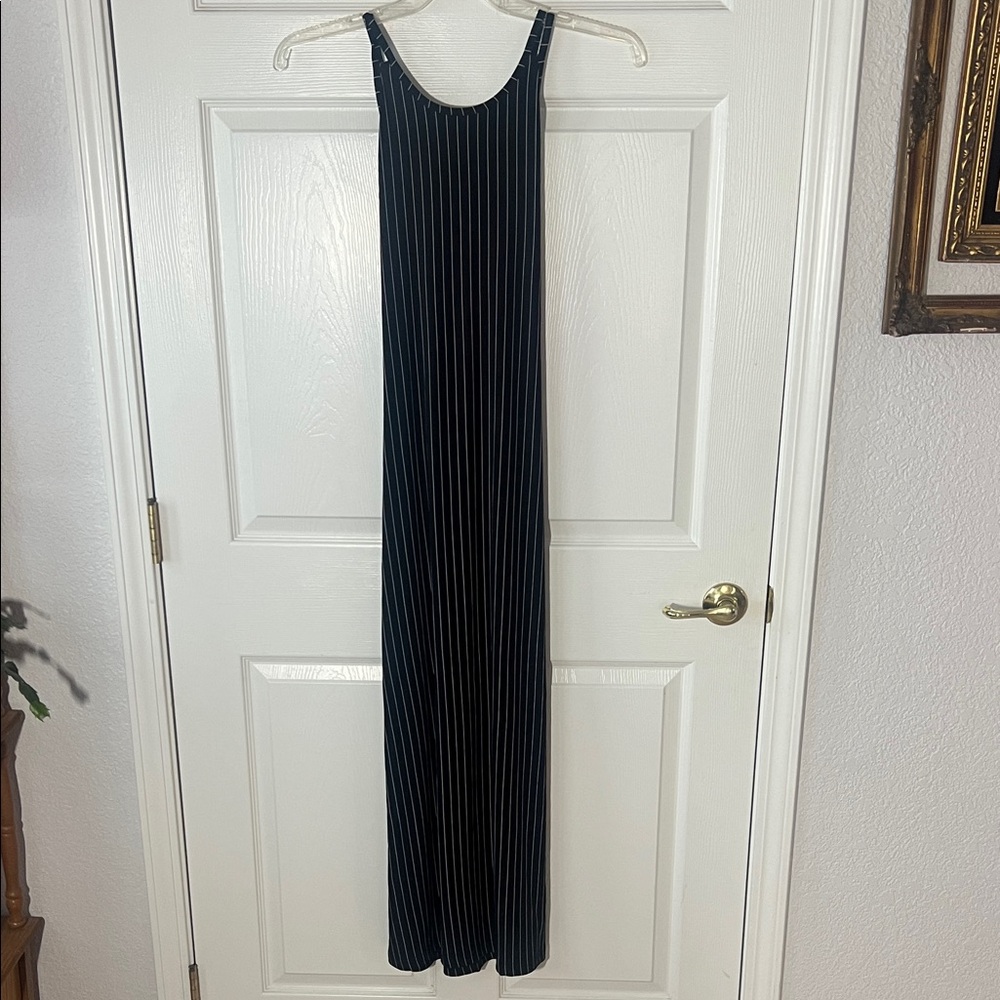 Vintage 90s City Triangles Black and White Striped‎ Maxi Dress, Sz Medium